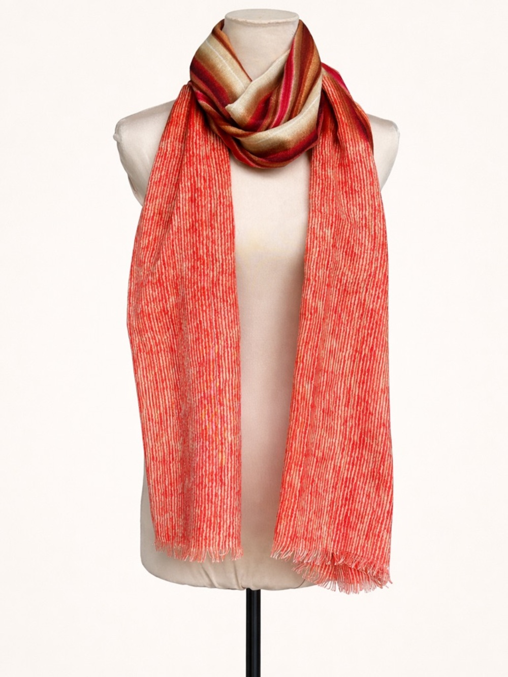 Red Gold Ombre Scarf Lightweight Fringe Long Wrap Boho